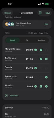 Assigning receipt items